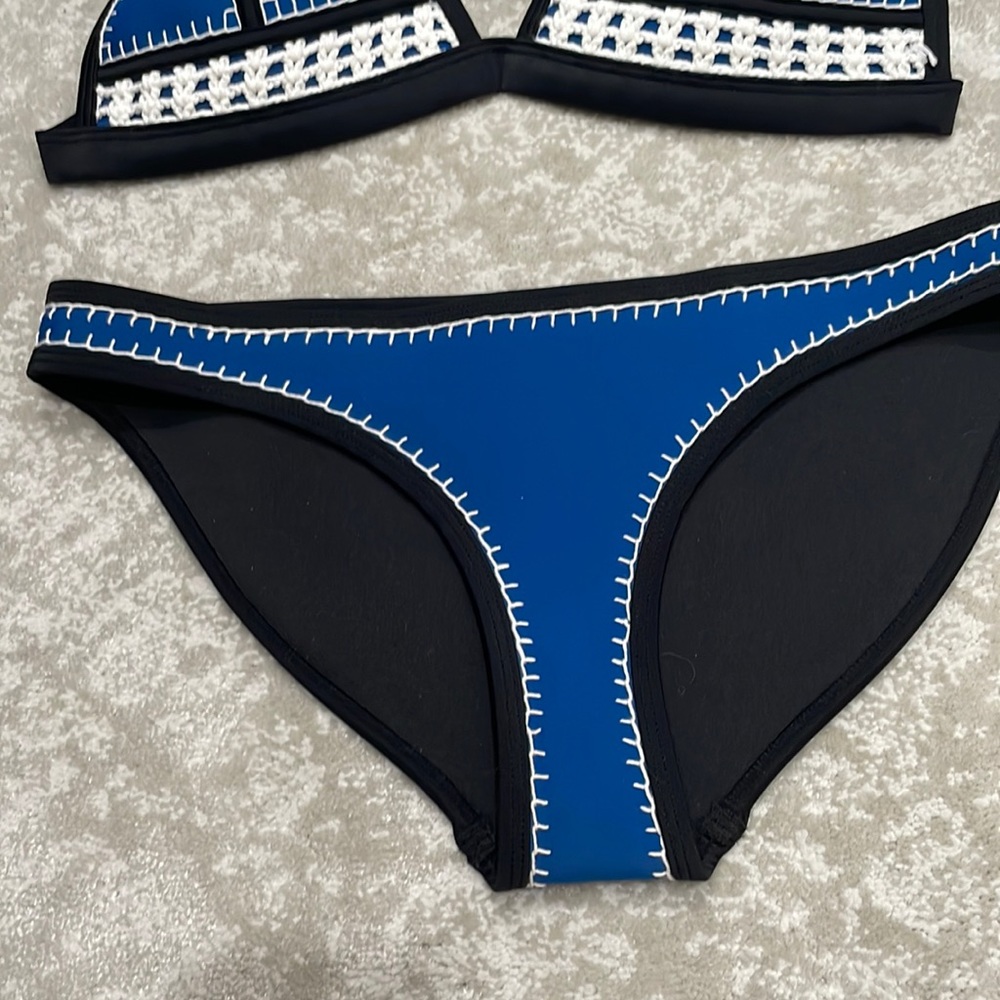 Triangl Swim neoprene bikini bottom in blue and black size small.